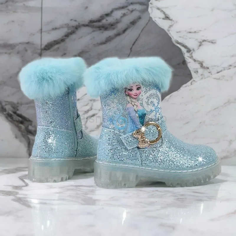 Disney Girls Boots Winter Fashion Frozen Elsa Princess Boots Childrens Short Girls Cotton Fur Ankle Boots Girls Pink ShoesXJ2510