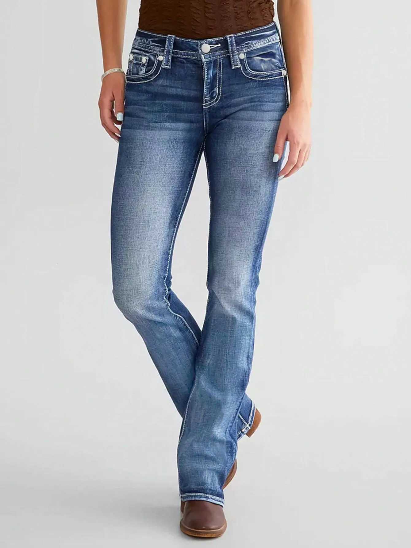 Womens Slim Fit Flare Jeans Stylish and Flattering Bootcut Denim Trousers for a Sleek LookT251013