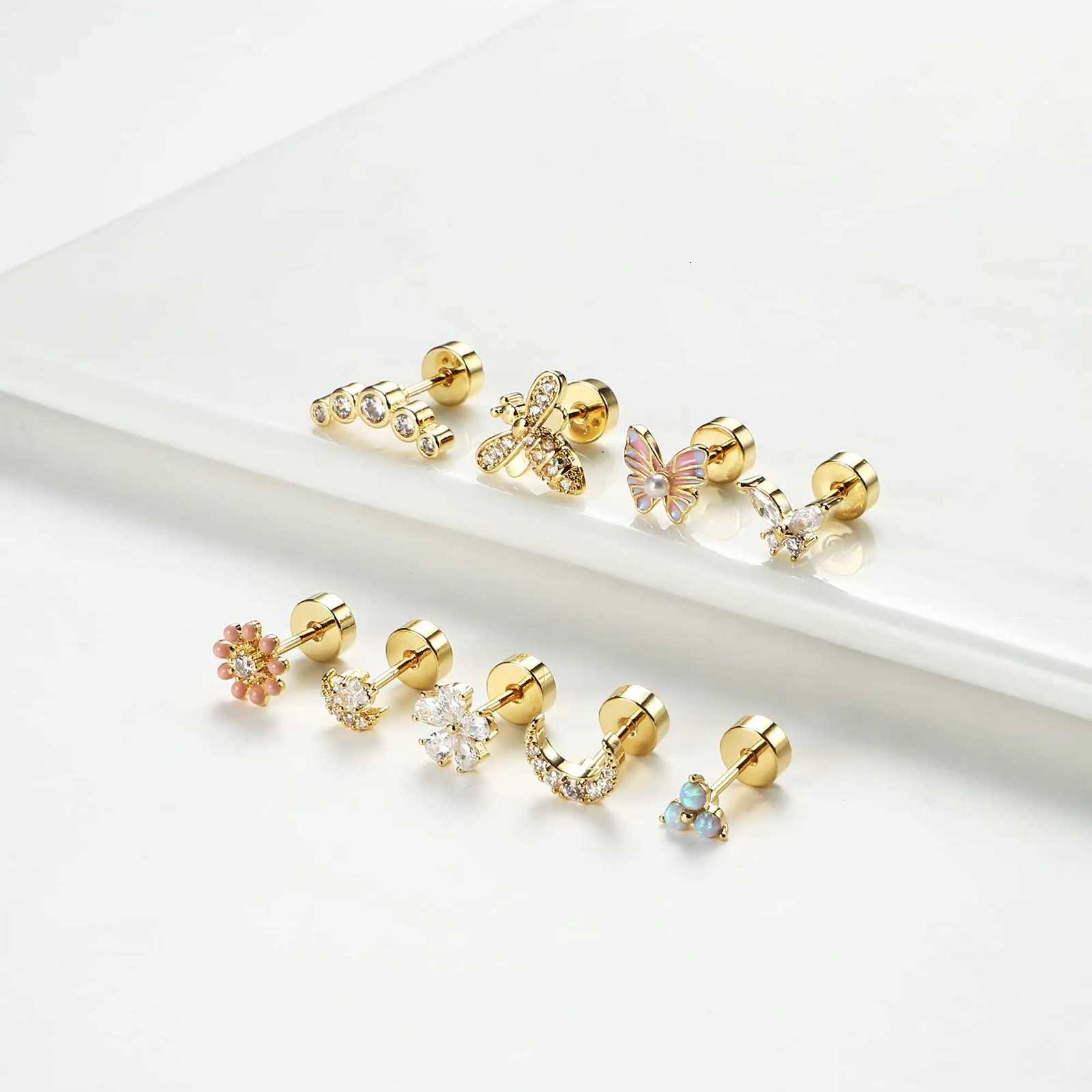 Drperfect 1pc Cartilage Earrings Stud for Women Surgical Steel Flat Back Earring Butterfly Flower Tragus Helix Piercing JewelryT260913 - view 7
