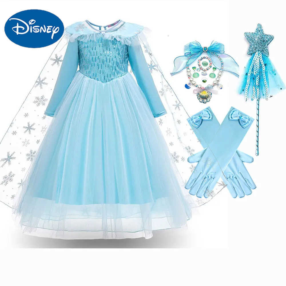 Disney Frozen Girls Elsa Cosplay Long Sleeves Dress Fancy Costume Girl Snow Queen Halloween Birthday Party Children Princess Clothes H251013