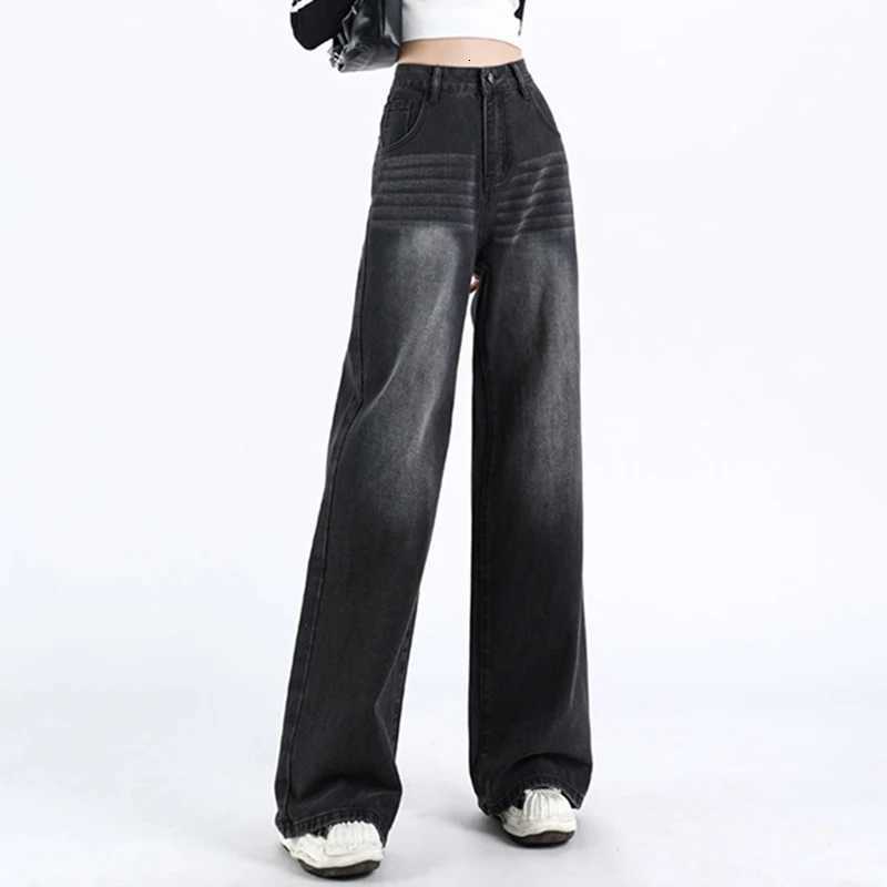 Woman Vintage High Waist Fashion Thicken Jeans Female Y2k Thermal Wide Leg Pants Girls Designer Black Punk Denim Loose TrousersT251013