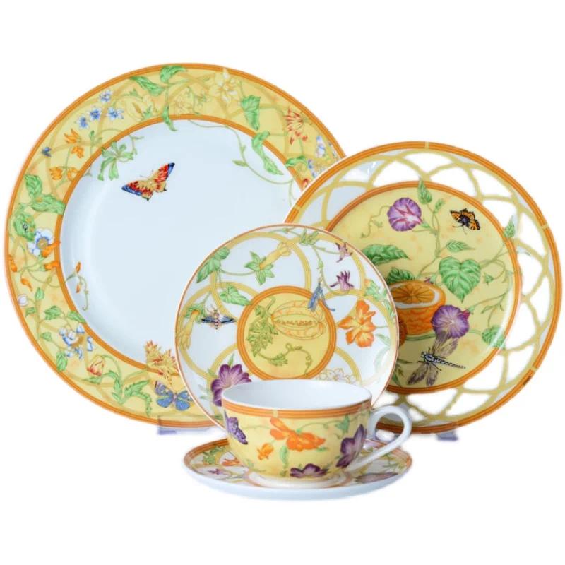 European Fruit Series Bone Porcelain Comidas Plate Coffee Cup Household Butterfly Ceramic Dining Plate Kitchen Tableware Vajilla