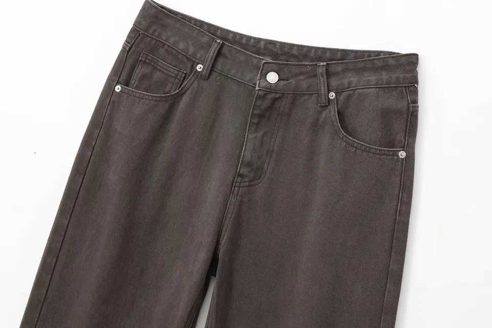 Maxdutti Fashion Ladies Commuting Mom Jeans Minimalist Retro Brown Washed Denim Pants Medium Waist Straight Jeans WomenT251013