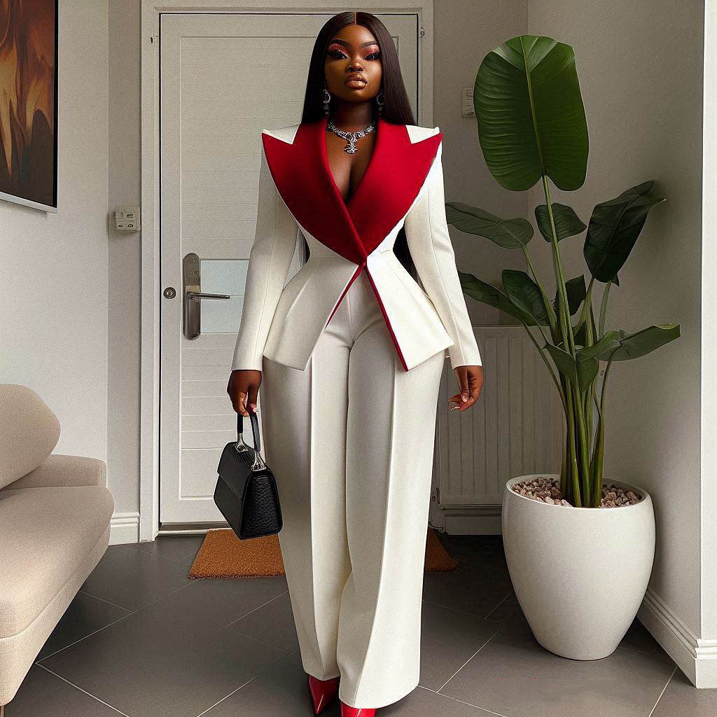 Patchwork Lapel Women Pants Suits 2 Pieces Plus Size Fitted Blazer & Pants Customized Formal Office Lady Party Outfit