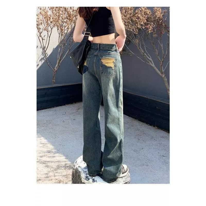 Straight Leg Jeans Womens Casual Denim Trousers Loose Fit High Waist Light Blue Wide Leg Vintage Ripped Autumn New DesignT251013