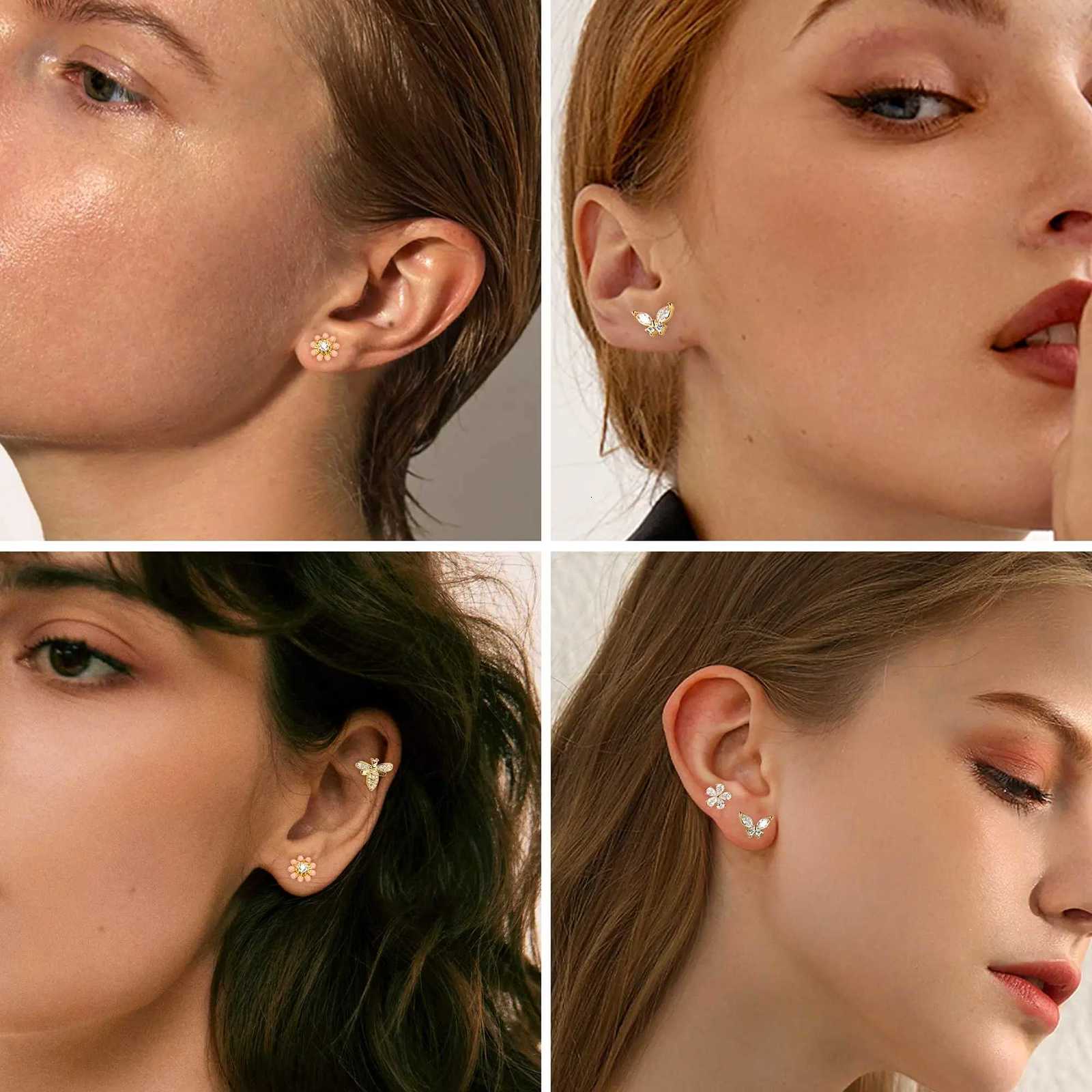 Drperfect 1pc Cartilage Earrings Stud for Women Surgical Steel Flat Back Earring Butterfly Flower Tragus Helix Piercing JewelryT260913 - view 4