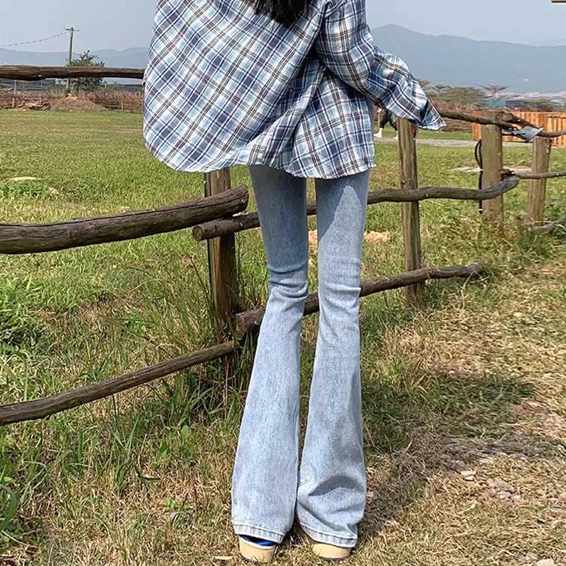 Woman Elastic High Waist Bell Bottom Jeans Female High Street Designer Flare Pants Lady Fashion Blue Black Gothic Denim TrousersT251013