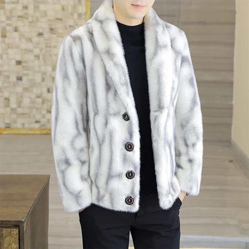 Mens winter mink jacket with fleece blazer collar wool coat Winter premium short fur coat 251011