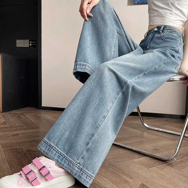 Blue Wide Leg Women Jeans 2025 Spring Summer High Waist Loose Straight Pants Korean Style Casual Jean TrousersT251013