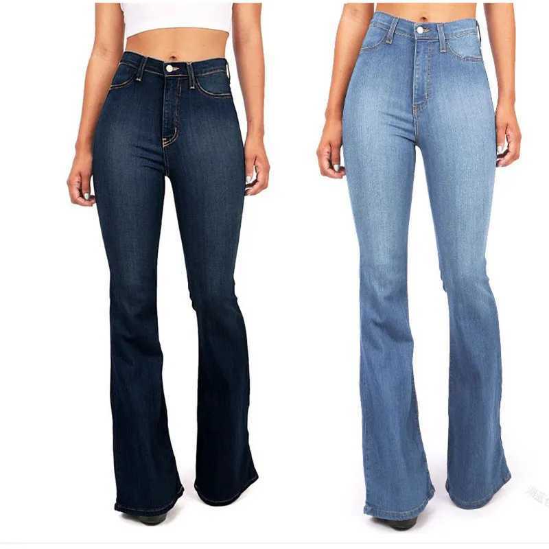 2022 SpringSummer New Trousers High Waist Boot Cut Jeans For Women Fashion Casual Slim Denim Flared Pants Plus Size S4XLT251013