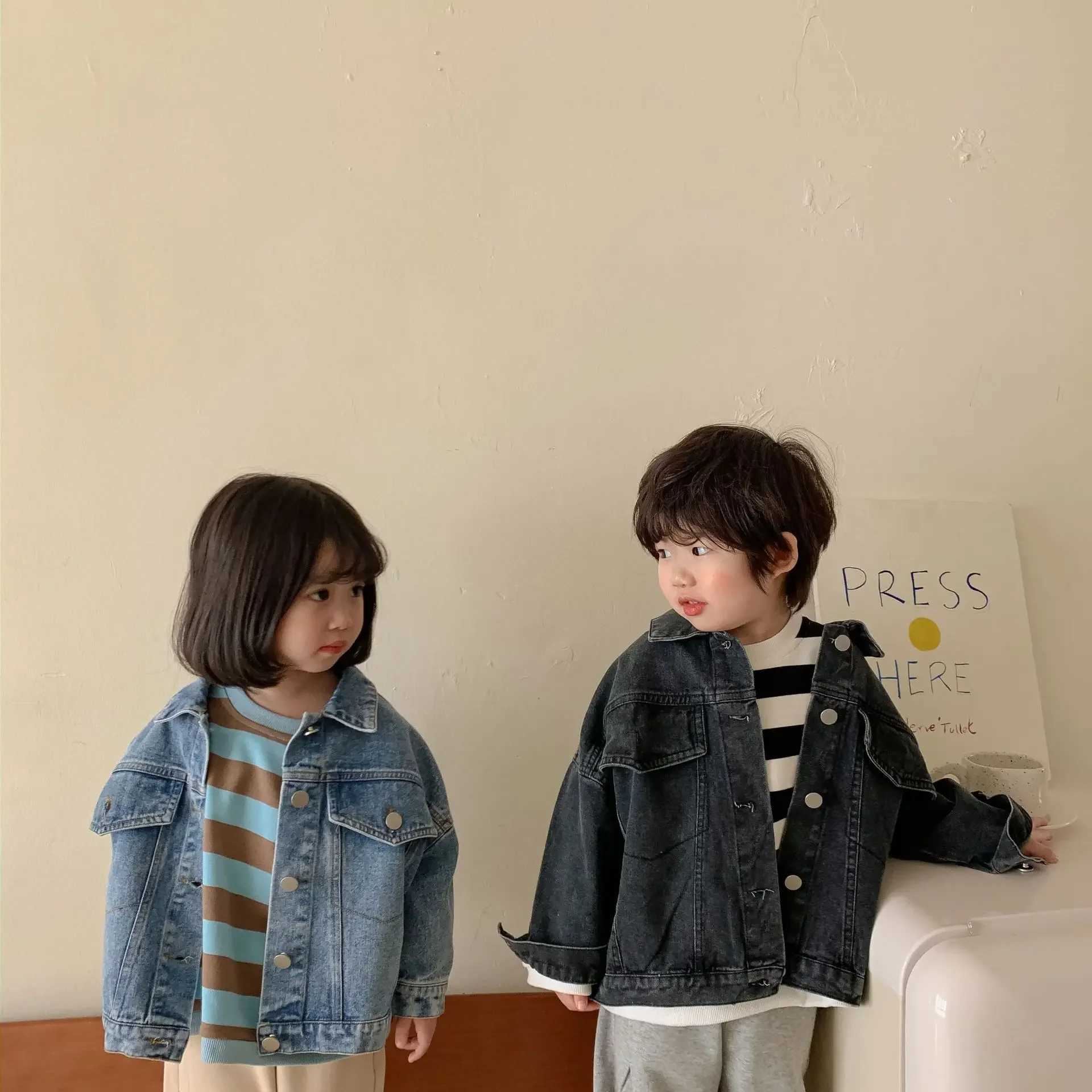 Spring Fall Boys and girls Casual Allmatch Denim Jackets 26 Years Kids Turndown Collar Long Sleeve Coat Children Loose Tops C251013