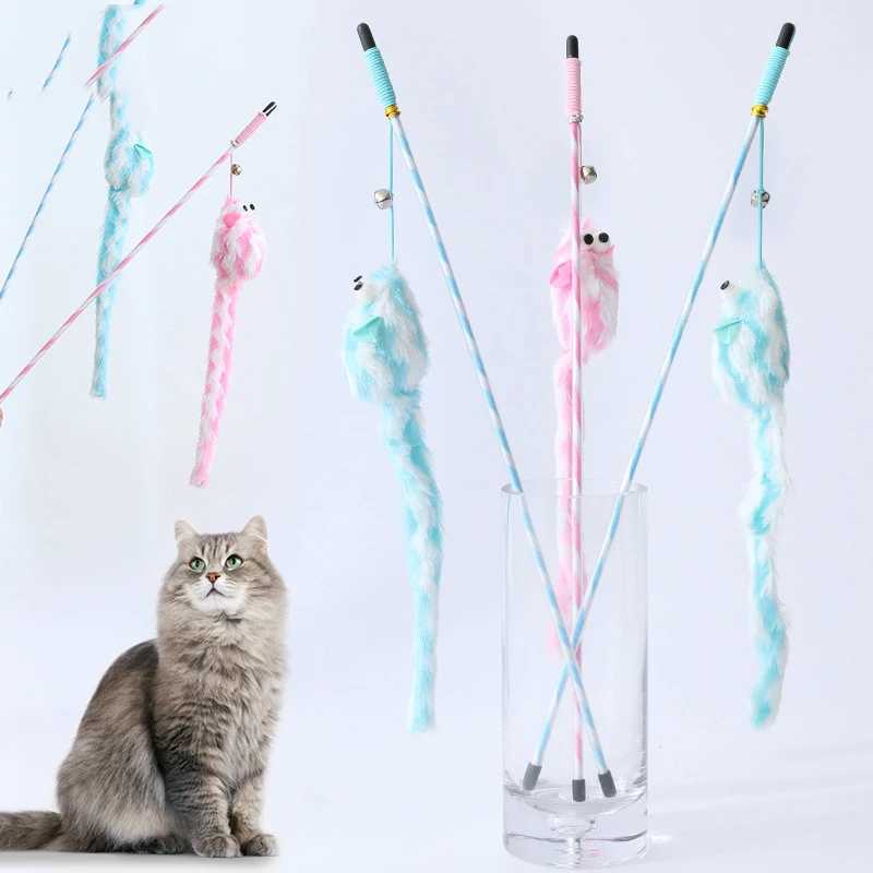 Cat Toys Funny Cat Stick Bouncy Rod Bell Bait Cat Toy Plush Longtail Mouse Stripe Funny Cat Stick Pet Supplies Cat Accessories C251013