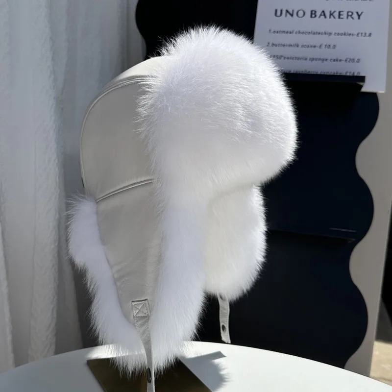 100 genuine fox fur earprotecting hat Men real raccoon fur bomber hat Women winter warm fur real sheep leather snow hat 251011