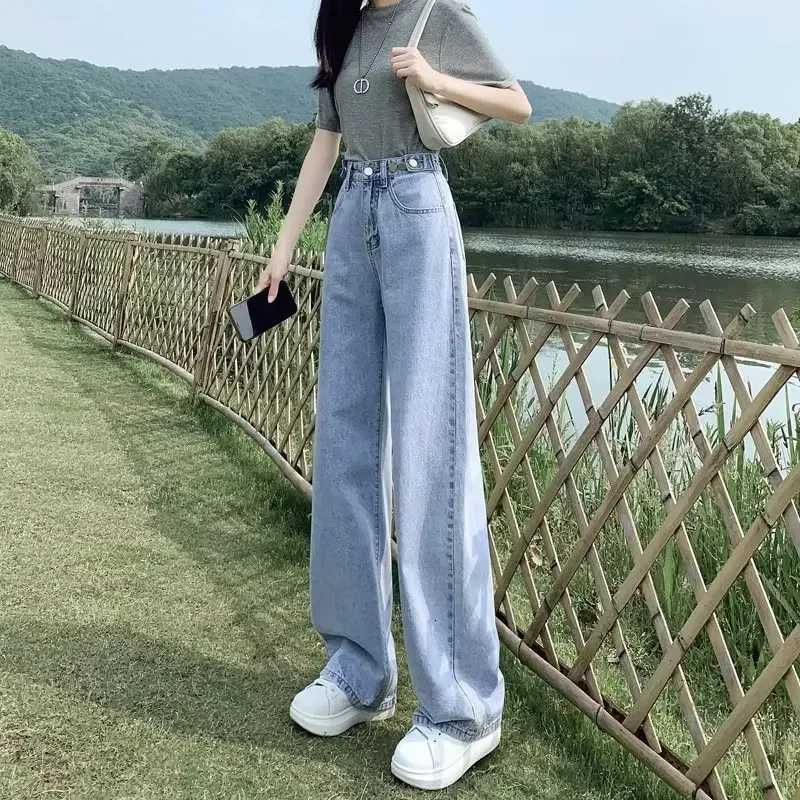 Hong Kong Style Spring Autumn Highwaisted Straightleg Jeans For Women Loose Fit Draped Design Sensibility Versatile New ModelT251013