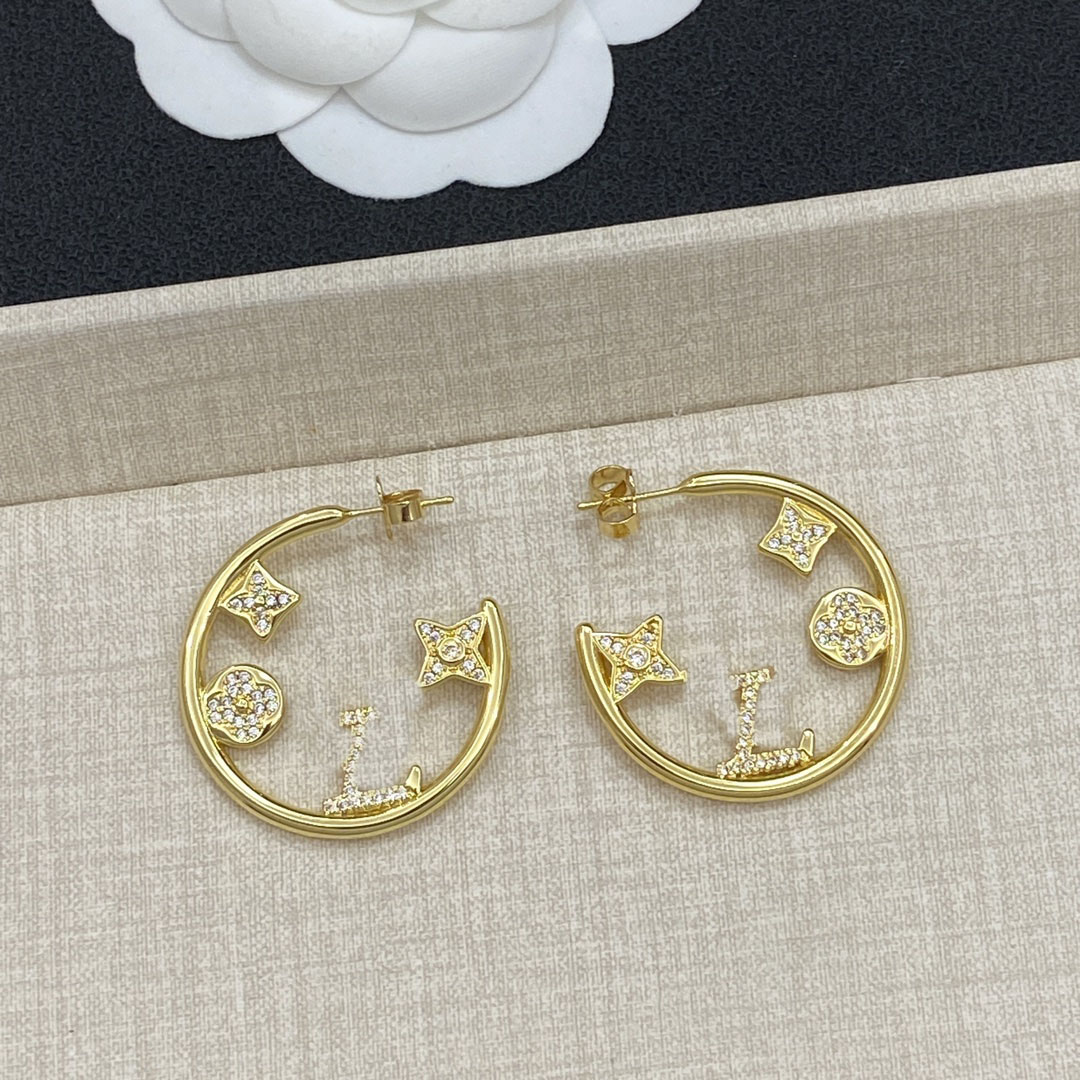 Designer Earrings Luxury Crystal Clover Charm Earrings Circle Hoop Earrings Gold Silver Plated Ear Stud For Women Men Party Fashion Jewelry Christmas Gift
