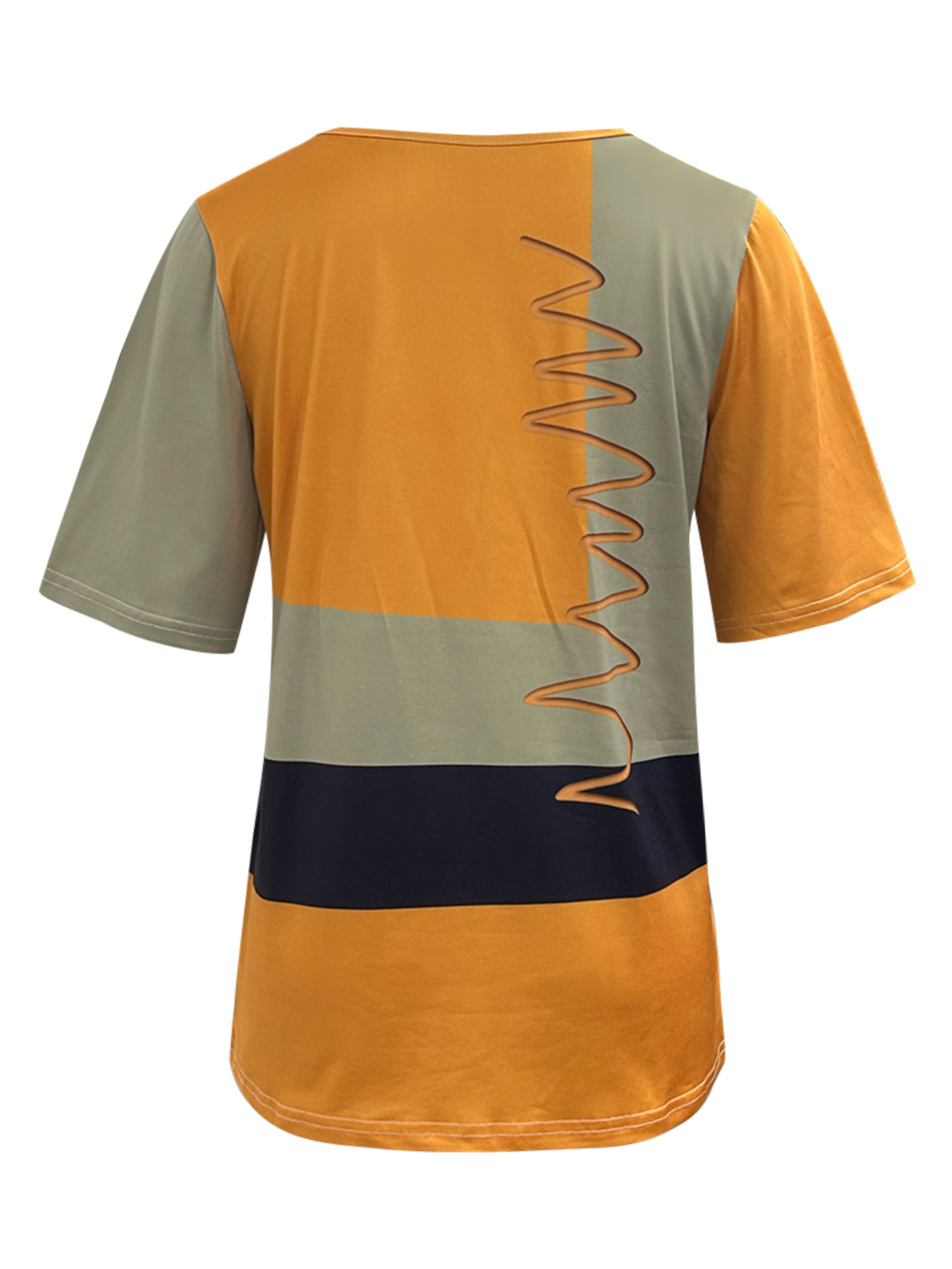 Women's Spring Summer Color - Block Printed Round Neck Top - Versatile Retro Casual & Loungewear Top-CF52778