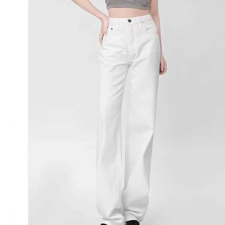 Fashionable High Waist Wide Leg White Denim Jeans Womens Spring Summer Slimming Straight Cut Draping FloorLength TrousersT251013