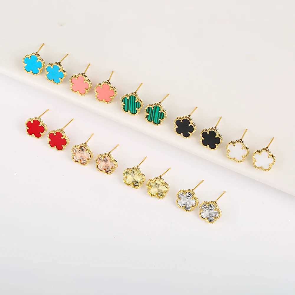 Luxury Temperament Hot Selling Minimalist Plant Plum Blossom Five Leaf Petal Natural Stone Earrings For Women 18K Gold PlatedW251013