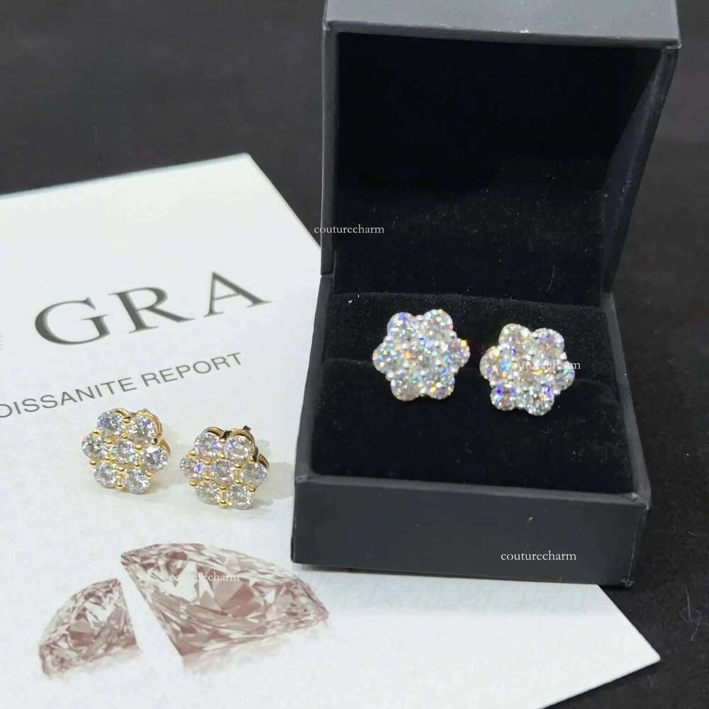 Read to Ship D VVS Moissanite Stud Sterling Sier 10k 14k Plated Hip Hop Earrings Earring Flower Ear Rings