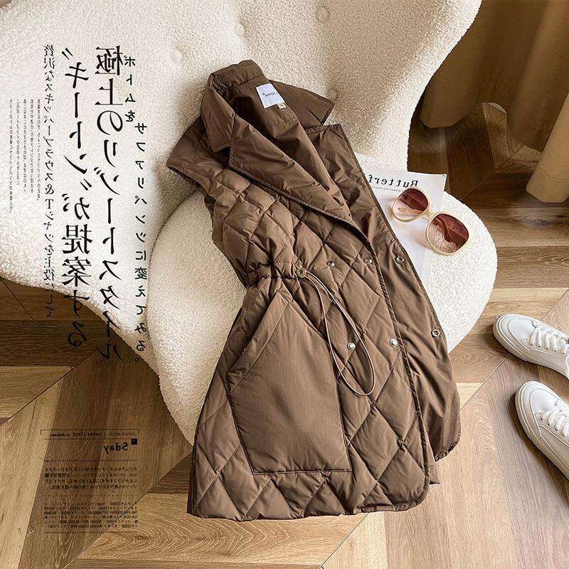 New Spring High-End Fashion Women's Casual Diamond Pattern Lightweight Cotton Vest Jacket Trendy B5