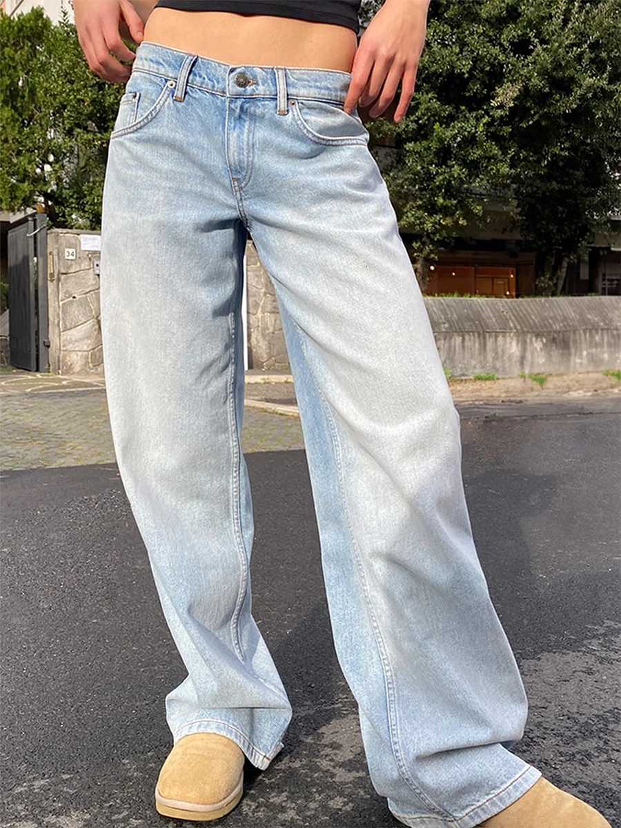 Y2K Womens Spring Summer Denim Pants Low Waist Straight Leg Trousers with Multi Pockets Harajuku Jeans StreetwearT251013