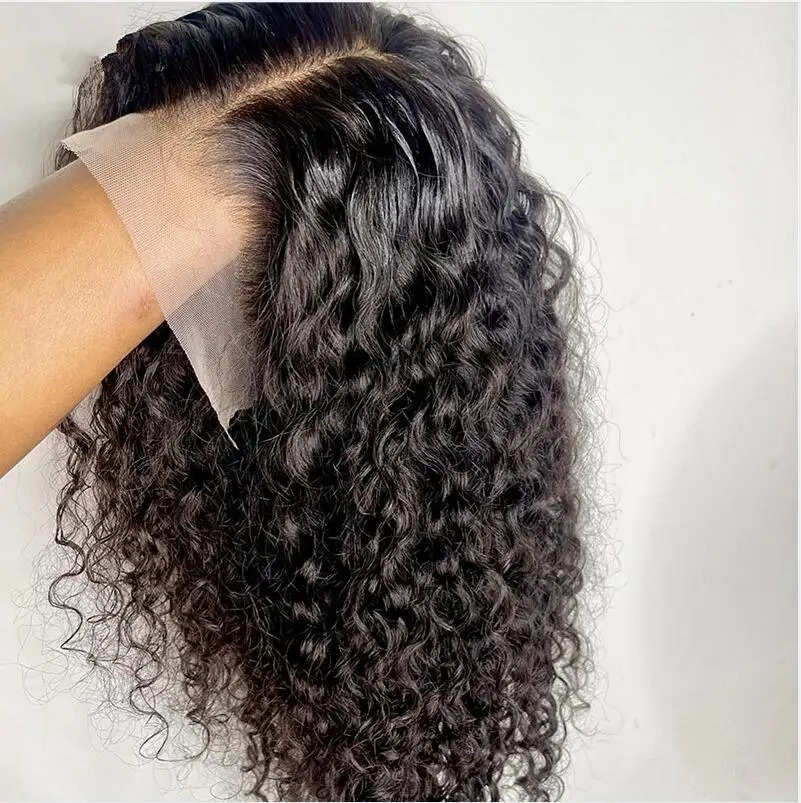 Natural Black Preplucked 13X6 360 Full Lace Wig 180 Density 26Inch Long Curly Human Hair Wig 13X4 Lace Front Wigs Baby Hair Heat Resistant Daily