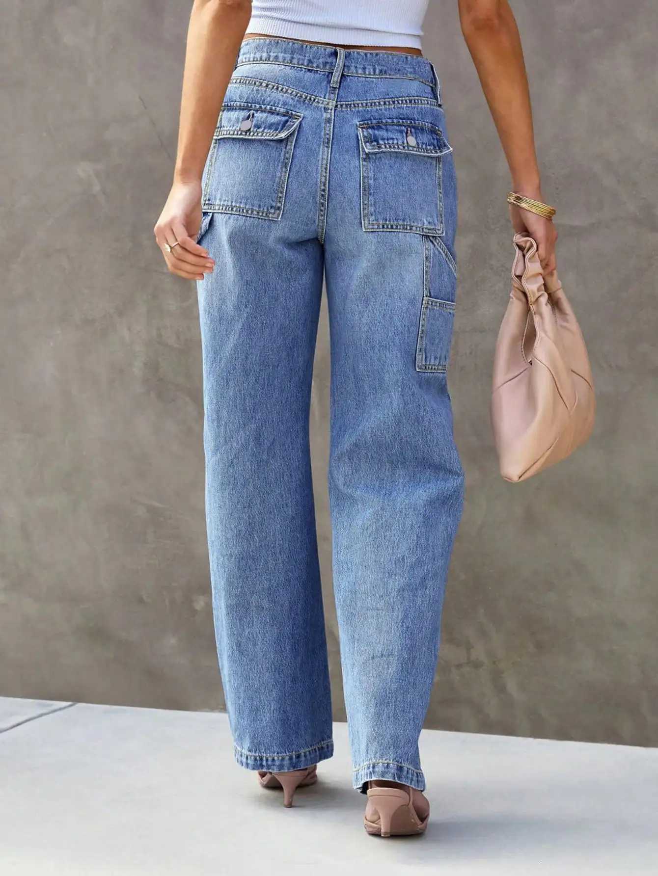 Womens Light Blue Wide Leg StraightLeg Jeans Stylish and Comfortable Denim Pants for Effortless FashionT251013