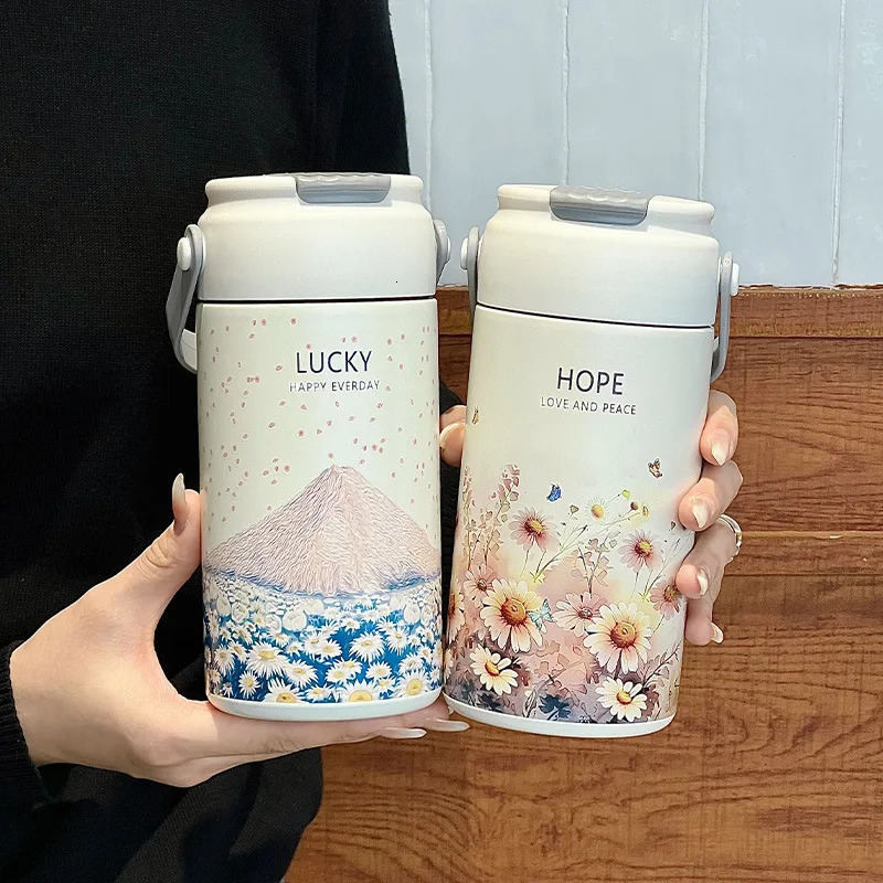 750ml550ml Fashion Flower Stainless Steel 316 Vacuum Flask With Straw And Filter Adult Student Coffee Tea Thermal Bottle 251013 W260226