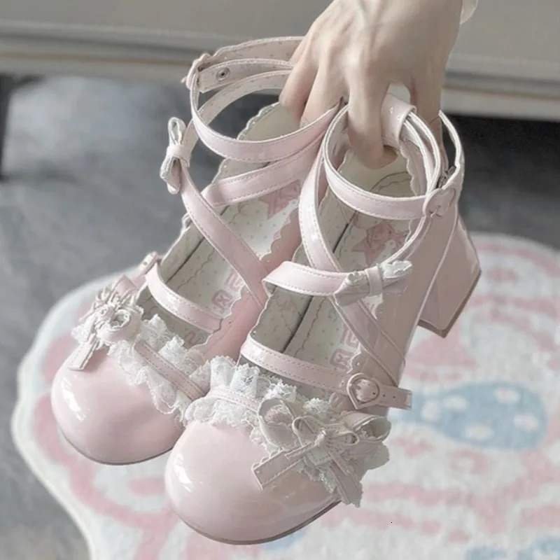 Women Lolita Shoes 2025 Mary Jane Shoes Cute Bow High Heels Princess Single Shoes Womens Leather Pumps Zapatos Mujer 251010