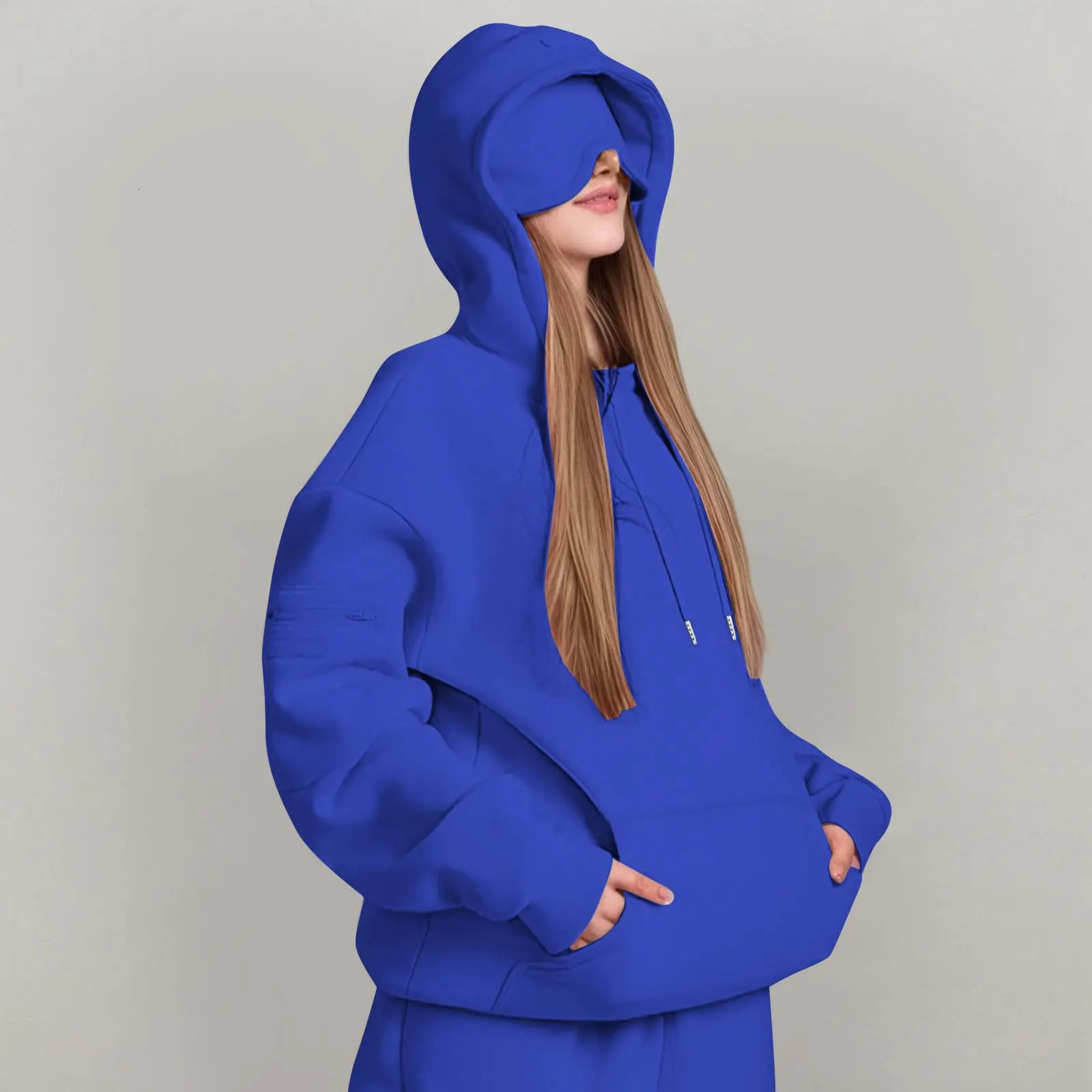 Autumn Unisex Hooded Sweatshirts With Builtin Eye Mask Casual Long Sleeved Solid Color Sports Sweatshirt Loose Hoodies 251010