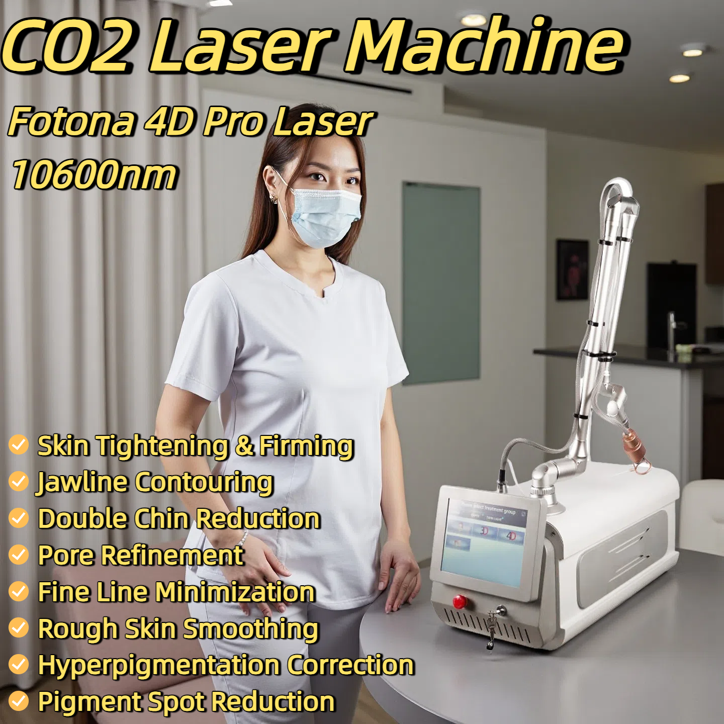 Fotona 4D Professional Fractional Co2 Laser Machine 10600nm Double Chin Reduction Rough Skin Smoothing Pore Refinement Pigment Spot Reduction Skin Tig