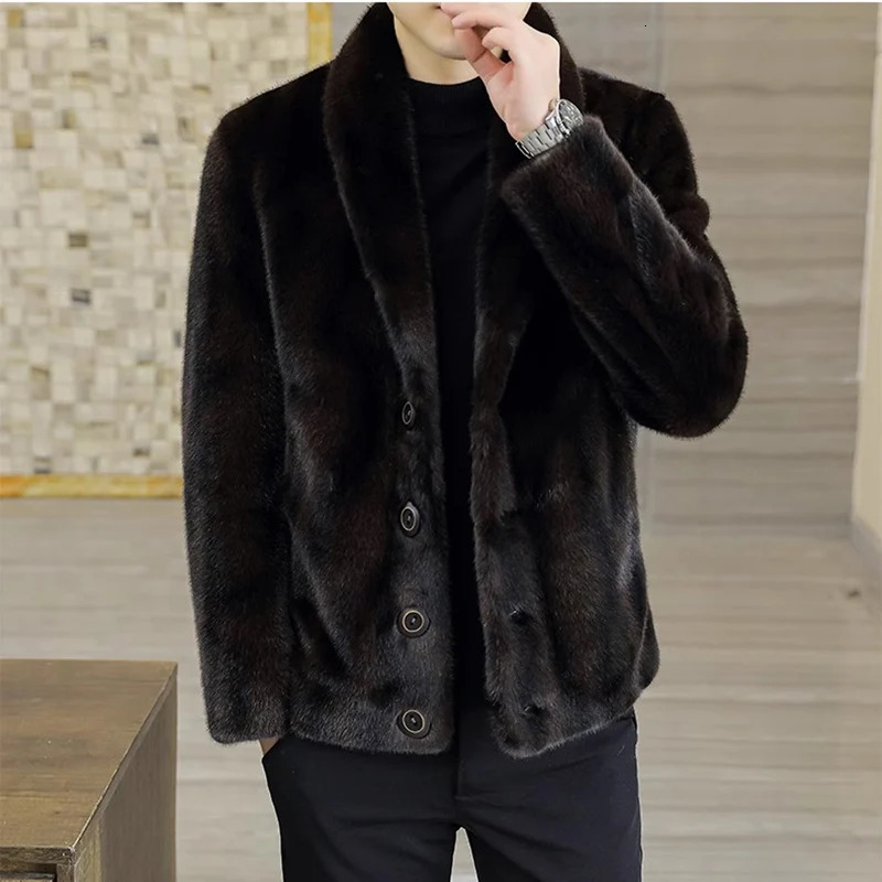 Mens winter mink jacket with fleece blazer collar wool coat Winter premium short fur coat 251011