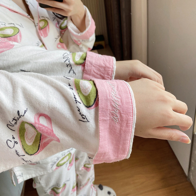 New Pajamas Suit, Pure Cotton 2 Piece Set, Women Print Cartoon Nightwear Long Sleeve Trousers Set, Autumn Loungewear Home Clothes