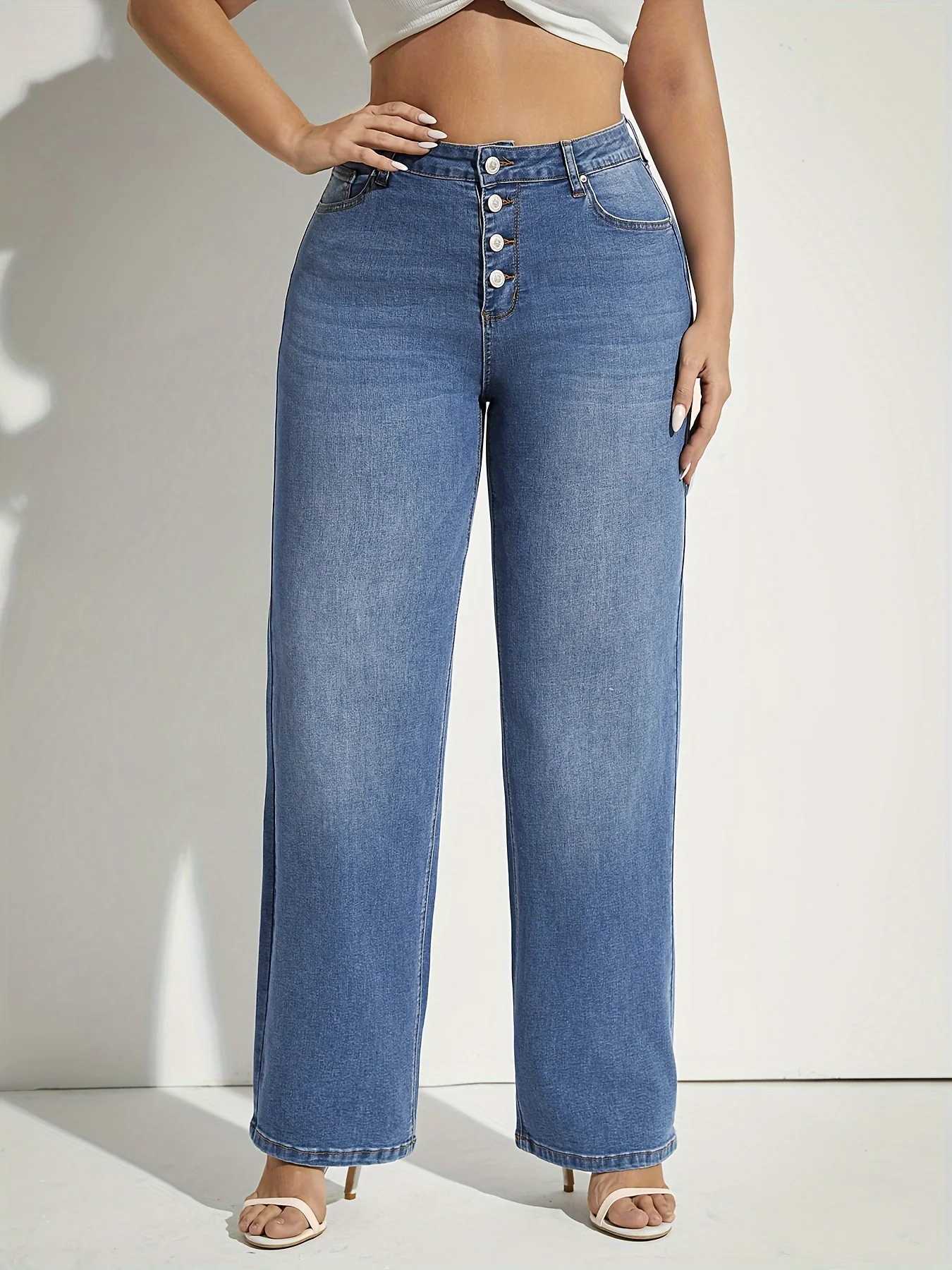 Plus Size Women High Waist Wide Leg Jeans Pants Casual Streetwear Vintage Relaxed Fit Trendy Everyday Blue Trousers FashionT251013
