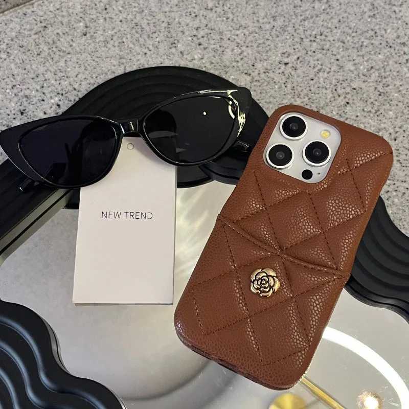 Luxury Fashion Camellia Flower Card Slot Holder Lambskin Leather Case Cover For iPhone 17 Air 16 15 14 13 Pro Max Plus J251202