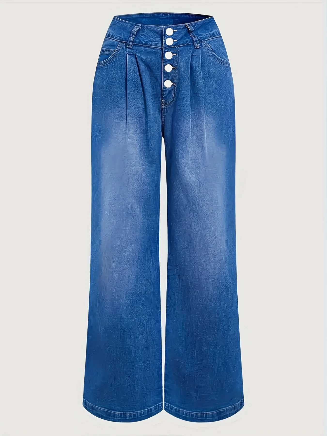 WomenS Plus Size Loose Fit Elastic Waist Jeans Casual Comfortable Straight Leg Denim Pants with Pockets AllSeason VersatileT251013