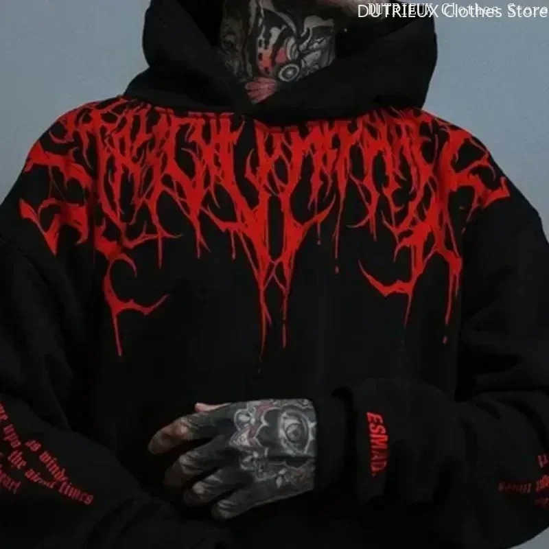 AutumnWinter Mens Fleece Hoodie Evil Blood Super Size Casual Hoodie Street Hiphop Personality Printed SportsHoodie Sweatshirt Z251013