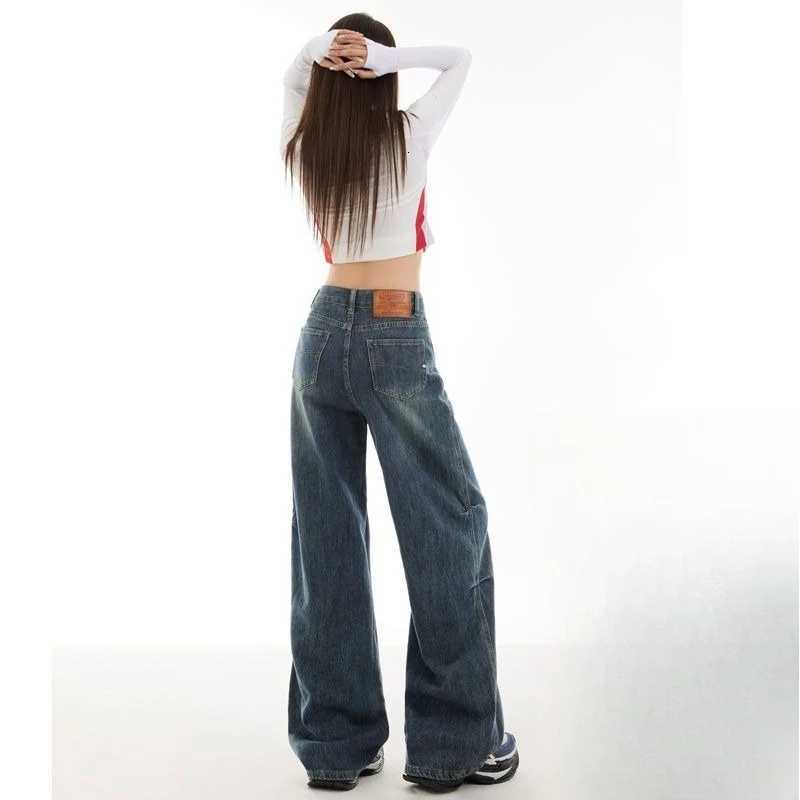 American Vintage Washed Jeans Casual Design Slimming Effect with Draping WideLeg Pants Y2k 2000s Clothes Womens PantsT251013