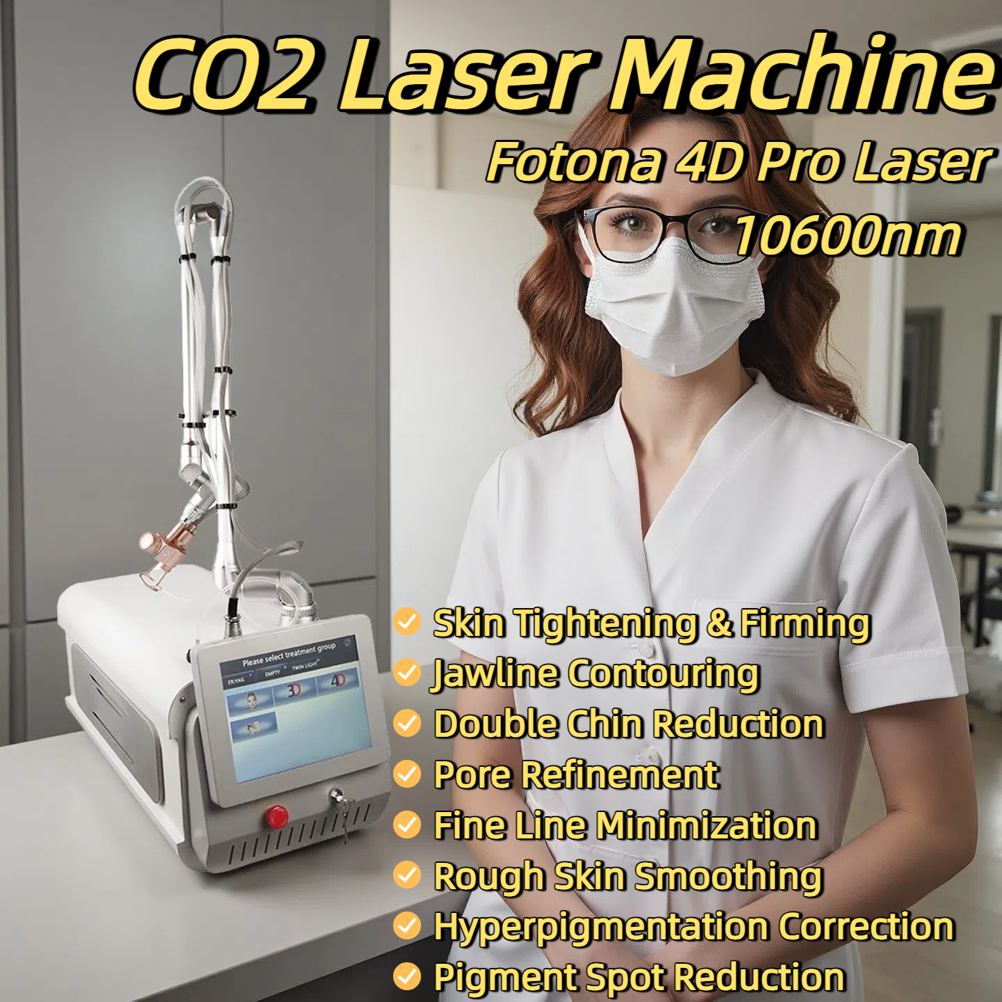 Fotona 4D Fractional CO2 Laser Beauty Device 10600nm Double Chin Reduction Rough Skin Smoothing Pore Refinement Pigment Spot Reduction Skin Tightening