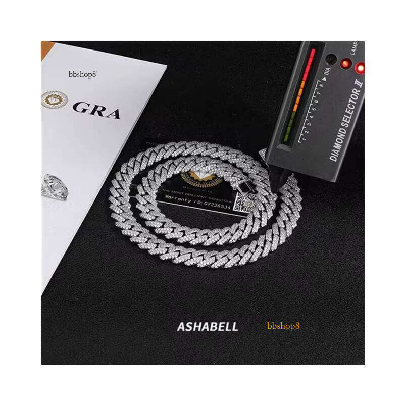 New Popular 8mm-18mm Hip-hop Sier Moissanite Rhombus Cuban Chain Men's Necklace Hiphop Sample Making