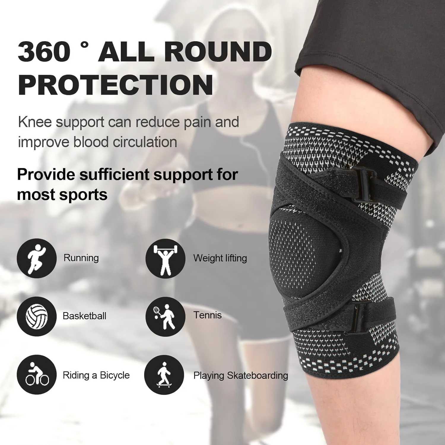 Knee Brace Support with Straps Side Stabilizers Patella Gel Pad Compression Sleeve for Knee Pain Meniscus Tear Running Working C251013