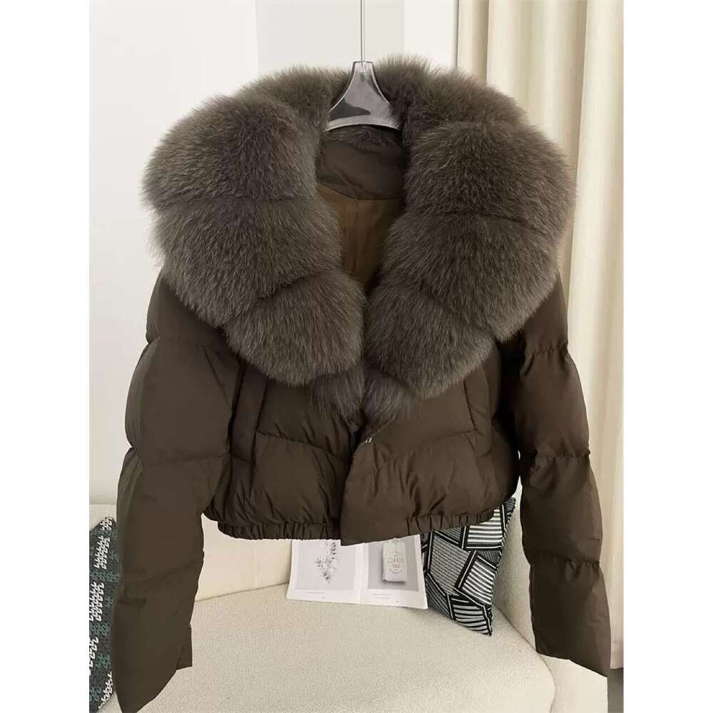 Winter New Women's Short Fashionable Warm Down Jacket With Stylish Oversized Fox Fur Collar B5