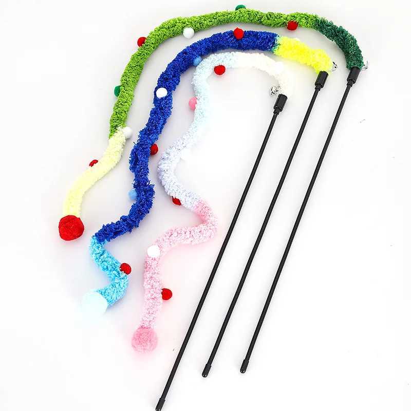 Cat Toys Rainbow Stripes Funny Cat Stick with Bell Interactive Play Pet Supplies Cat Toys Interactive Cat Toy Caterpillar String C251013