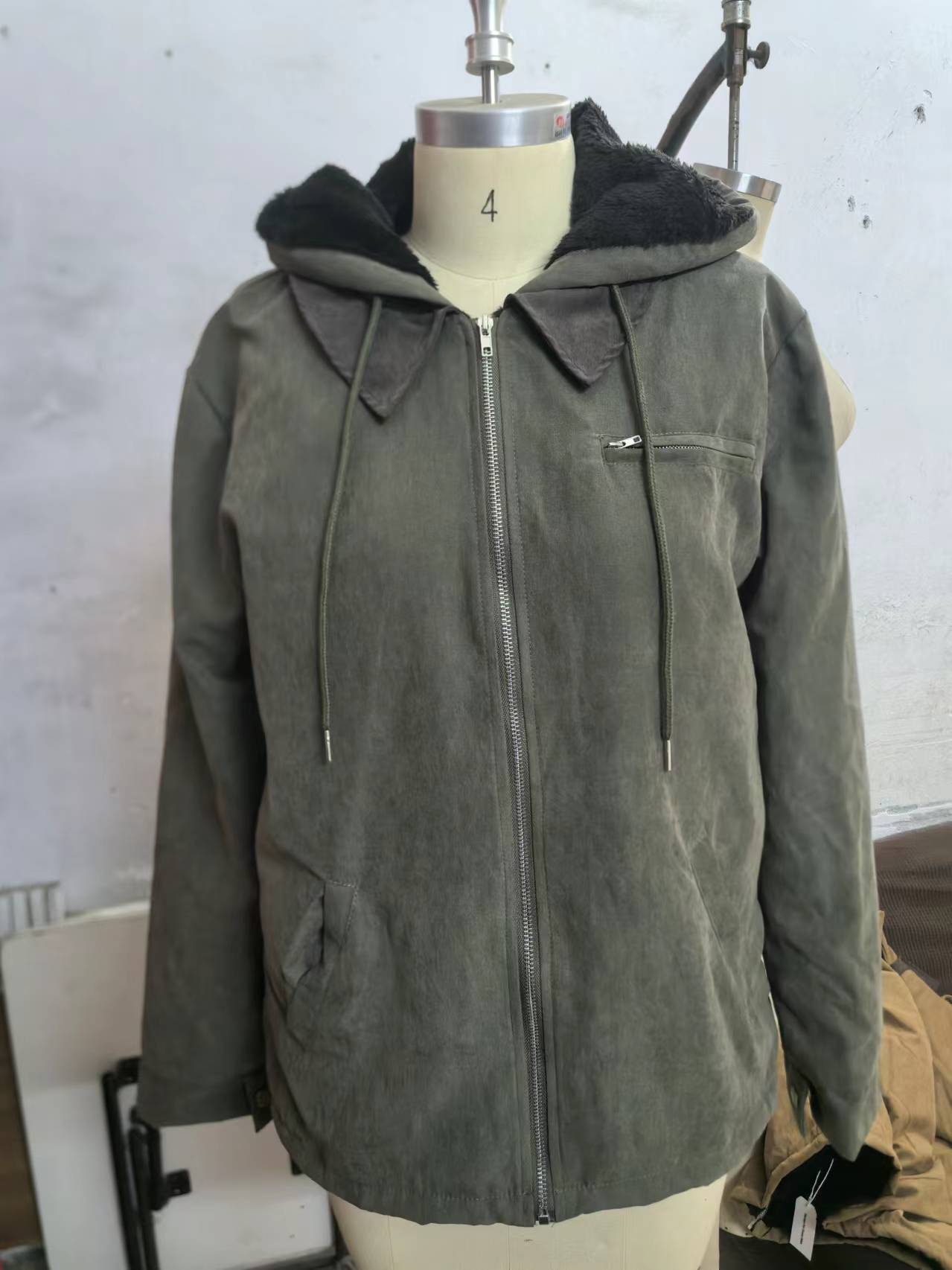 Men's Solid Color Hooded Cotton Jacket, Fleece-Lined Zip-Up Pocket Casual Outerwear European code: M-3XL