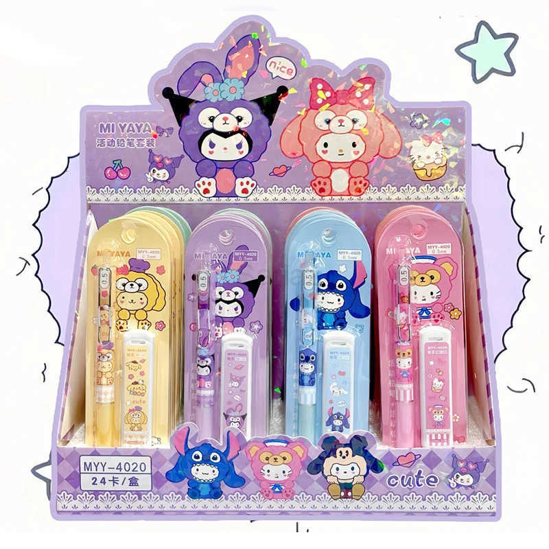 Sanrio 24pcs Sanrio Hello Kitty Mechanical Pencils Set Pachacco Kuromi Student Stationery Pen Core Automatic Pencil School Supplies H251111