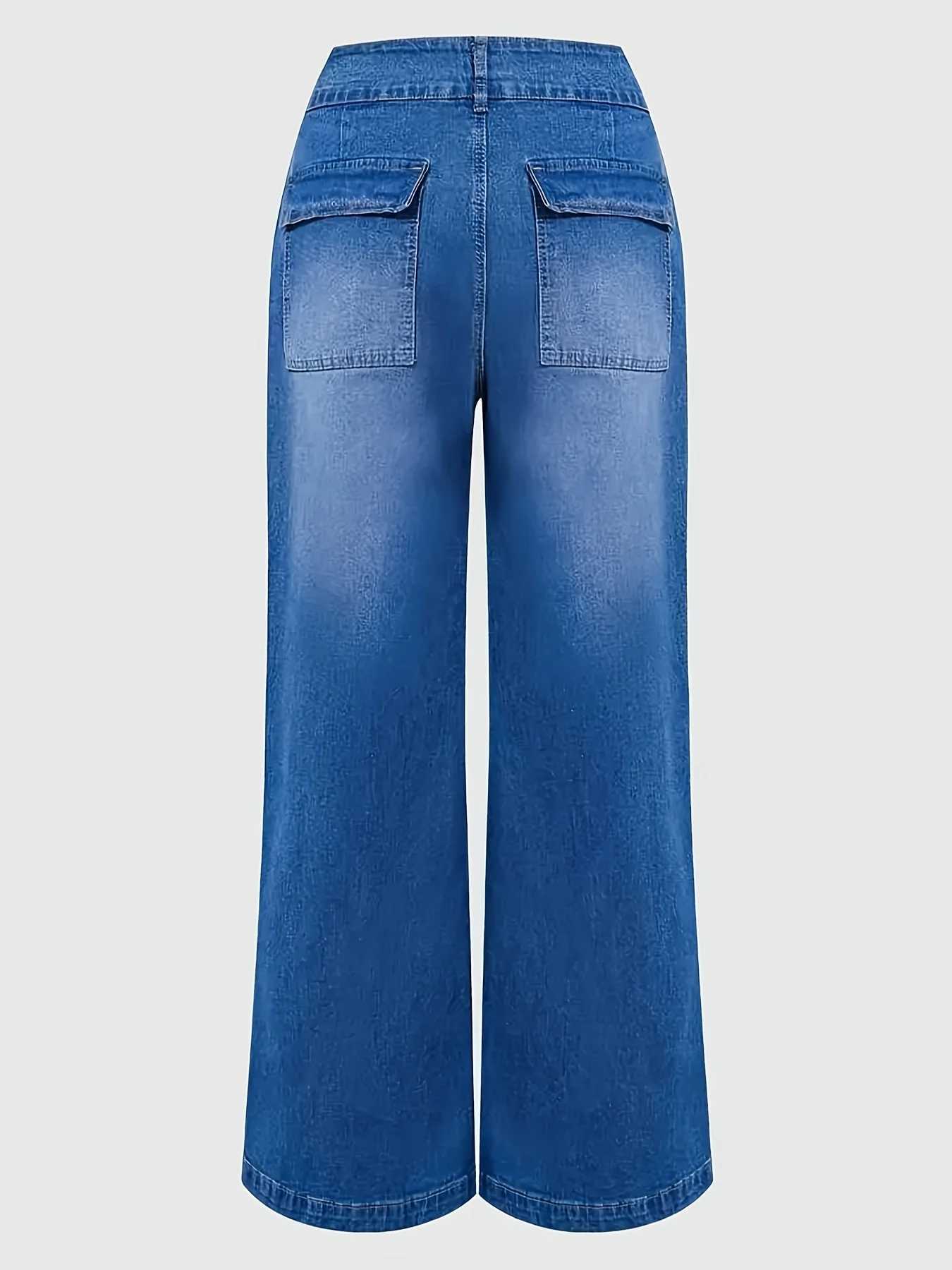 WomenS Plus Size Loose Fit Elastic Waist Jeans Casual Comfortable Straight Leg Denim Pants with Pockets AllSeason VersatileT251013