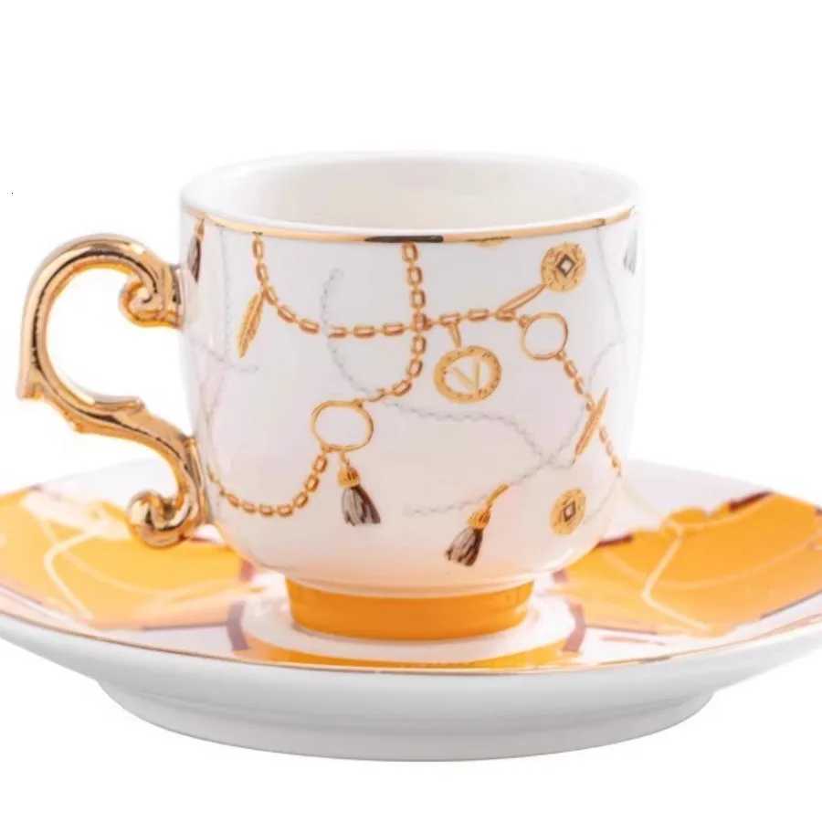 Vintage Luxury Bone Coffee Cup and Saucer Set of 6 with Gift Box European Porcelain Cups Ceramics Wedding Gifts He Decor H251013