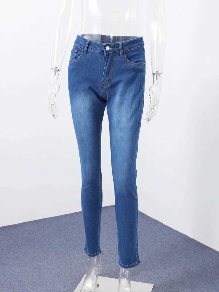 Street Slim Womens Blue Pencil Denim Pants Women Zipper Pockets Lady Jeans 2025 Autumn Lady Casual Street TrouserT251013