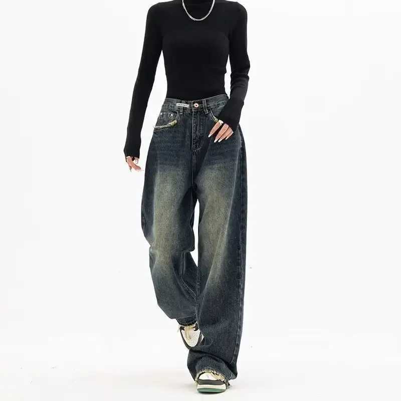 High Waist Wide Leg Jeans Womens Summer American Retro Slimming Bootcut FloorLength Pants Comfortable Loose Fit TrousersT251013