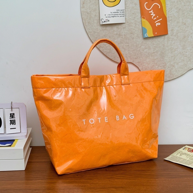 Chic PreppyStyle Large Capacity Tote Bag Lightweight PVC Kraft Paper With Magic Tape Closure 250917